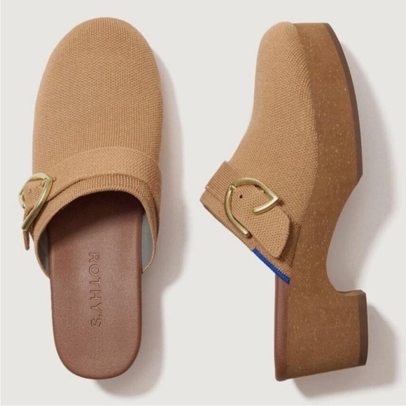 Rothy's Shoes - Rothy's Classic Clog in Butternut Brown With Gold Hardware